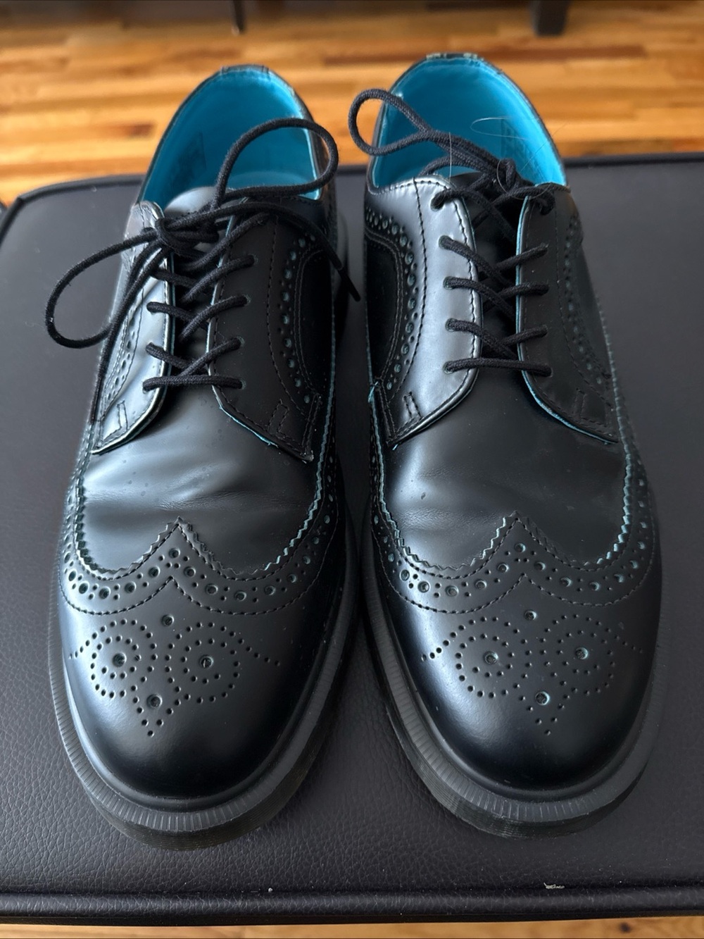 Dr. Marten, Men's Black Wingtip Dress Shoes with Teal Lining